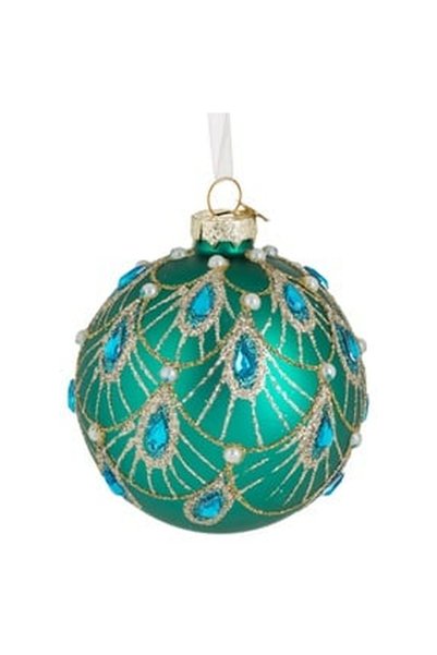 OEM Ornament Brad de Craciun Glob din Sticla Verde Mat cu Margele Ø8cm