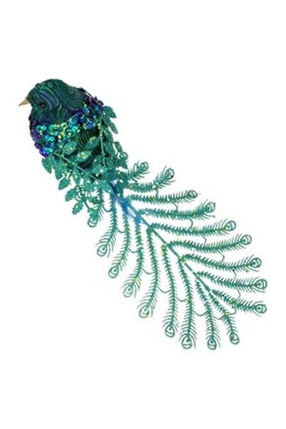 OEM Pasare Decorativa de Craciun cu Clip Coada Lunga & Glitter Verde 35x7x9cm