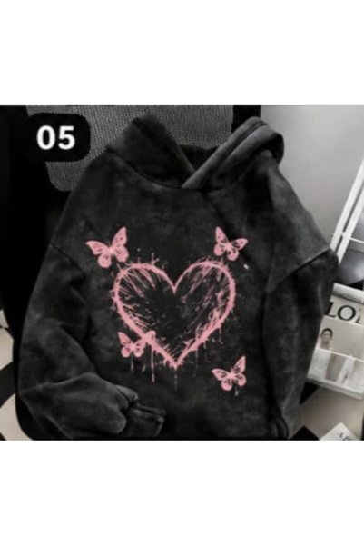bellanova Unisex Anthracite Vintage Wash Oversize Hooded Sweatshirt Trendy St...