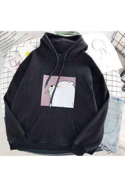 bellanova Unisex Black Relaxed Fit Hooded Kangaroo Pocket Thick Sweatshirt