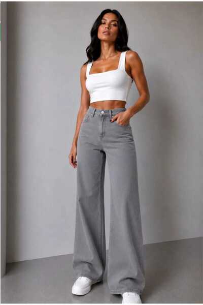 MAY JEAN High Waist Gray Wide Leg Palazzo Jeans