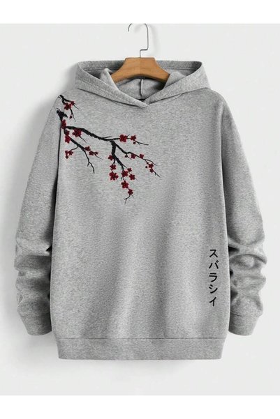bellanova Unisex Gray Loose Fit Hooded Sweatshirt with Inner Pockets, Warm Ho...