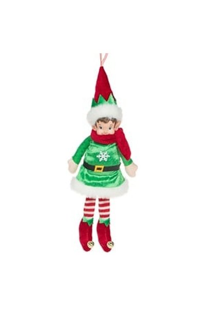 OEM Figurina Decorativa de Craciun Spiridus cu Fular Rosu Haina Verde Fulg 30cm