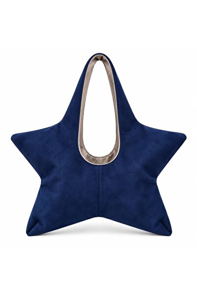 Senza Vedere Star Yıldız Form Women's Shoulder Bag - Suede Navy Blue