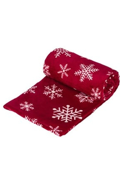 OEM Patura Decorativa de Craciun Catifelata Bordo Fulgi Albi 220x150cm