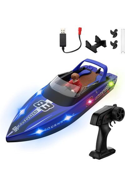 TERRIFI Remote Control Boat with LED Light, 2.4GHz High Speed 15km/h Racing B...