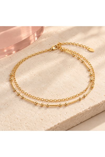 BLOOMY Golden Bead Double-Layer Anklet