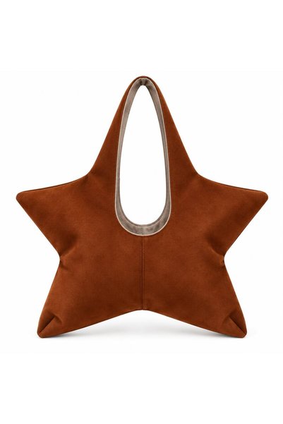 Senza Vedere Star Yıldız Form Women's Shoulder Bag - Suede Taba