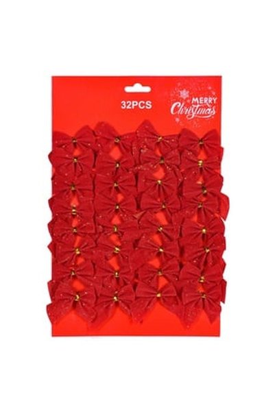 OEM Fundite Decorative de Craciun Rosii Catifelate 5.5x2cm - 32buc
