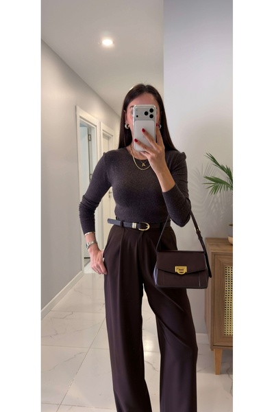 yeditepe fashion Crew Neck Cashmere Knitwear Bodysuit