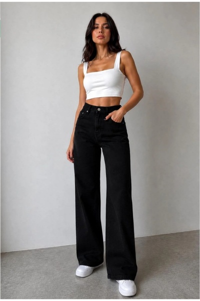 MAY JEAN High Waist Black Wide Leg Palazzo Jeans