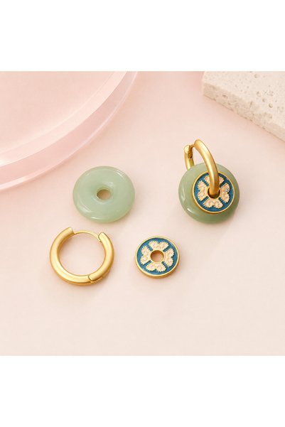 BLOOMY Jade & Enamel Floral Hoop Earrings
