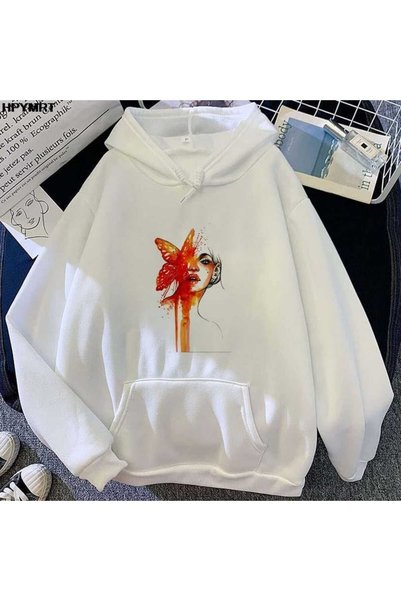 bellanova Unisex White Hooded Oversize Sweatshirt Comfortable Fit Cotton with...