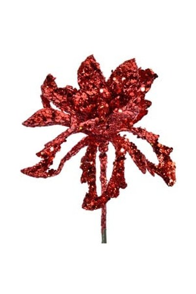 OEM Christmas Decorative Branch Glitter Flowers Red 16cm