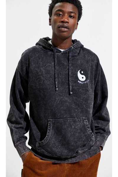 bellanova Unisex Anthracite Vintage Washed Oversize Hooded Sweatshirt Streetw...