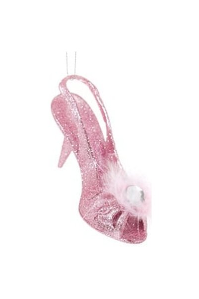OEM Ornament Brad de Craciun Pantof cu Glitter Roz Strass & Puf 11x4cm