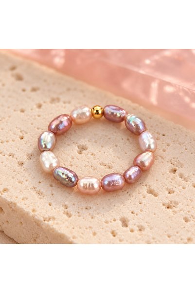 BLOOMY Iridescent Pearl Stretch Ring - Mixed Iridescent