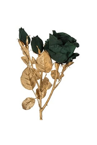 OEM Floare Artificiala de Craciun Trandafir Verde cu Tulpina Aurie 52cm