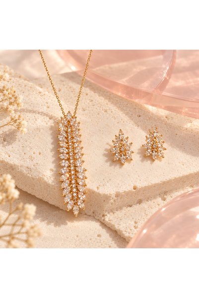 BLOOMY Marquise Crystal Cascade Necklace & Earring Set - Gold