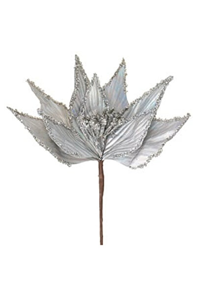 OEM Decorative Christmas Flower Grey with Silver Holographic Glitter 30cm