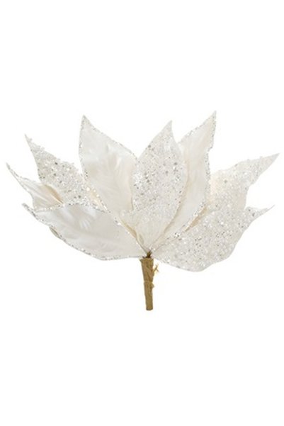 OEM Floare Decorativa de Craciun Alba cu Glitter Alb Margele & Clips 27cm