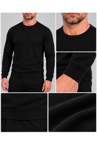 LudoWear Men's Crew Neck Knitwear Sweater Sweatshirt Black/Navy Blue/Brown/Grey