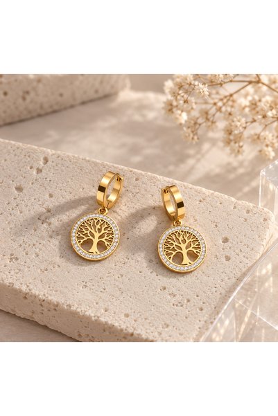 BLOOMY Tree of Life Crystal Hoop Earrings