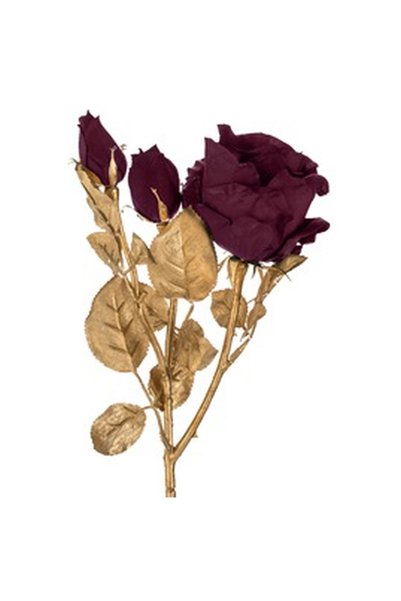 OEM Ramura Decorativa de Craciun Trandafir Bordo cu Tulpina Aurie 52cm