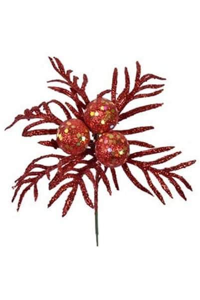 OEM Christmas Decorative Branch Red Glitter Flowers 17cm