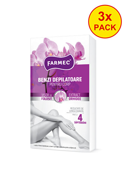 Farmec Pachet 3x Benzi depilatoare pentru corp cu extract de orhidee, 14 benzi