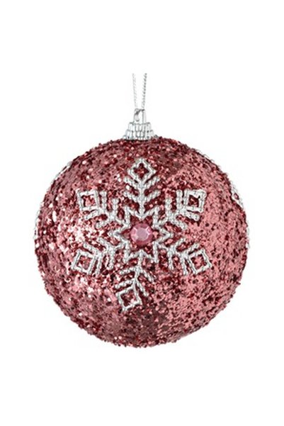 OEM Ornament Brad de Craciun Glob din Spuma Roz Glitter Fulg Ø8cm