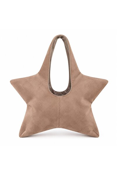Senza Vedere Star Yıldız Form Women's Shoulder Bag - Suede Mink