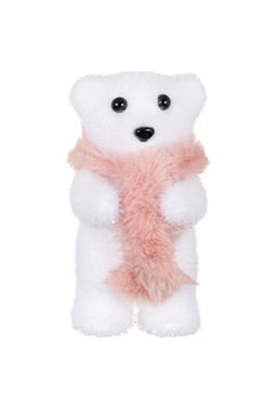 OEM Ornament din Spuma pentru Brad de Craciun Ursulet Alb Roz cu Fular 11cm