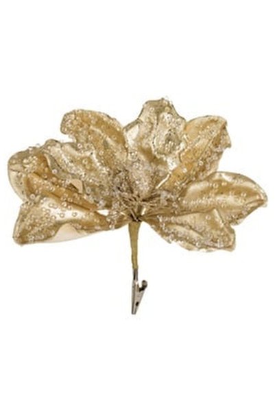 OEM Floare Decorativa de Craciun Aurie cu Margele Transparente Glitter Auriu ...