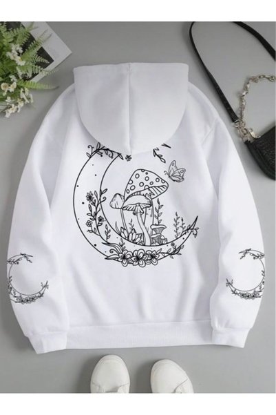 bellanova Unisex White Kangaroo Pocket Thick Fabric Oversize Hooded Sweatshir...