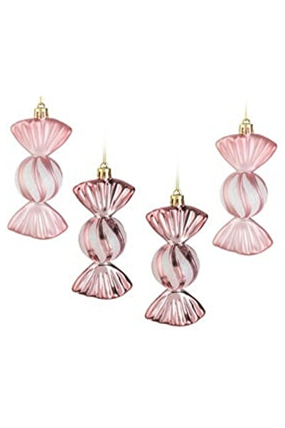 OEM Christmas Tree Ornaments Set Pink Glossy Matte Candy with White Stripes 1...