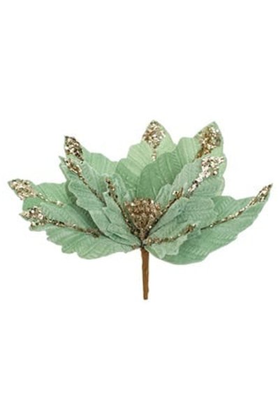 OEM Floare Decorativa de Craciun Catifelata Verde Menta cu Glitter Sampaniu P...