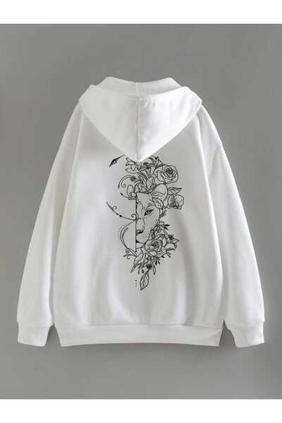 bellanova Unisex White Hooded Oversize Sweatshirt Comfortable Fit Cotton with...