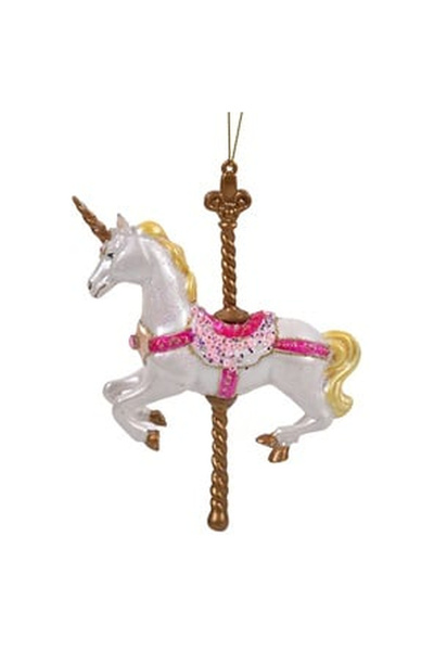 OEM Ornament Brad de Craciun Calut Carusel Alb Auriu cu Paiete Glitter 13x15cm
