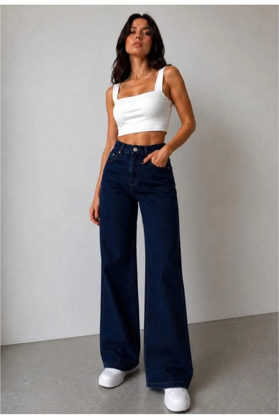 MAY JEAN High Waist Navy Blue Wide Leg Palazzo Jeans