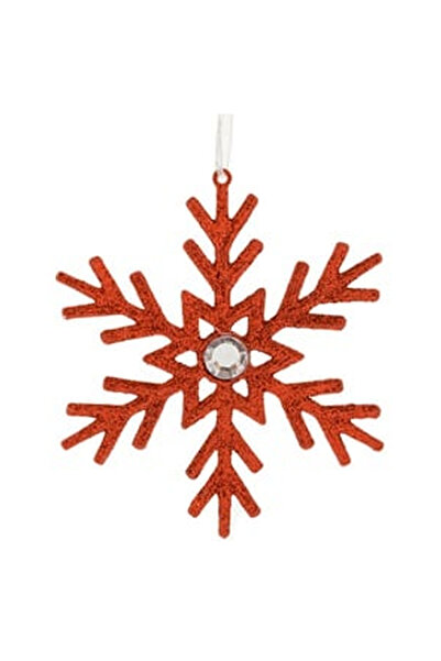 OEM Ornament Brad de Craciun Fulg Rosu cu Glitter & Strass 10cm