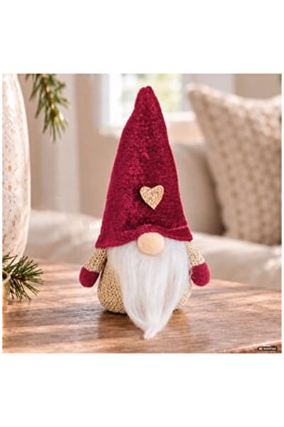 OEM GNOME BURGUNDY VELVET HEART HAT 15CM