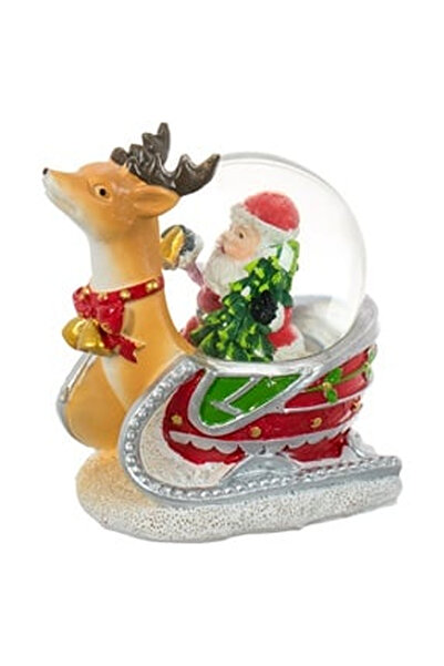 OEM Glob de Zapada Decorativ de Craciun Sanie cu Cerb & Mos Craciun cu Brad 11cm