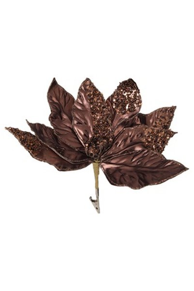 OEM Floare Decorativa de Craciun Bronz Metalizat cu Glitter & Clips 26cm