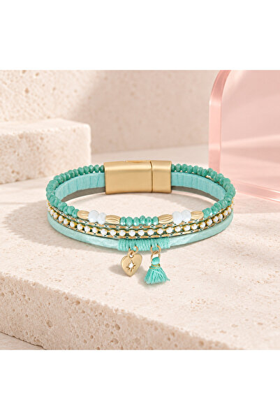 BLOOMY Bohemian Starlight Leather Bracelet - Aqua