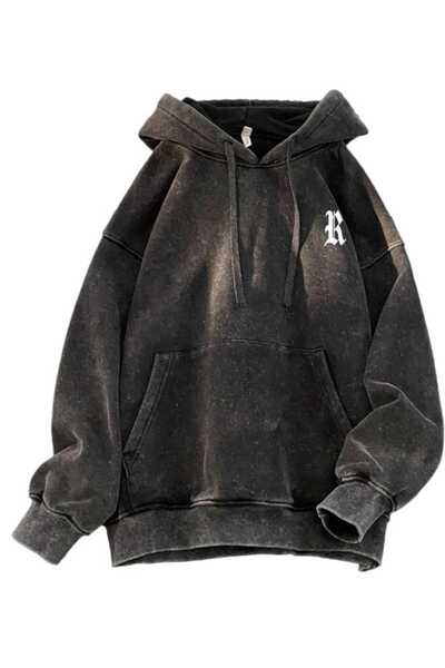 bellanova Unisex Anthracite Washed Relaxed Cut Kangaroo Pocket Hooded Streetw...
