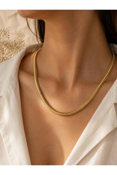 CM Jewelry Gold Steel Thick Snake Chain Necklace