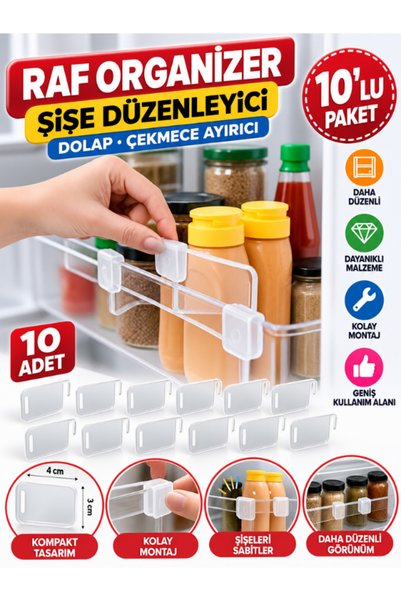 mucit home Buzdolabı Raf Organizer Şeffaf Şişe Düzenleyici 10 ADET Dolap Çekm...