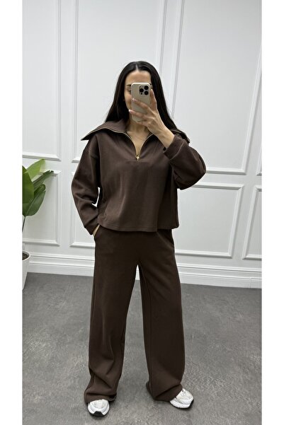 CurcunaShop Women's High Neck Zippered Knitwear Set