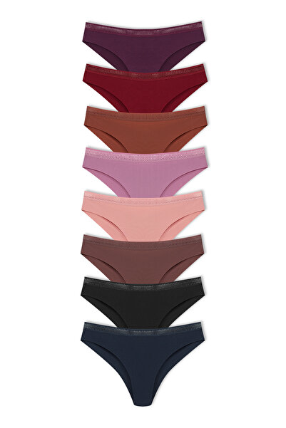 HNX Women's Interlock Laser Cut Honeycomb Elastic Brazilian Panties 8-Pack